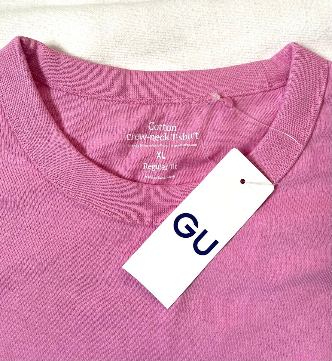 タグ付き未使用　GU メンズ　クルーネックTシャツ　PINK  サイズXL