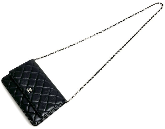 CHANEL シャネル マトラッセ チェーンウォレット ショルダーバッグ ラムスキン ココマーク ブラック系 シルバー金具 29番台 Gカード有_画像8