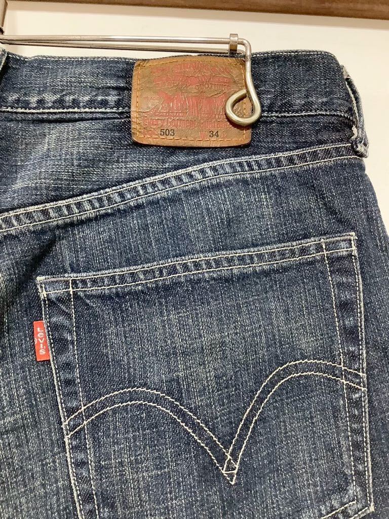 O-1254 Levi's リーバイス 503 デニムハーフパンツ W34 ユーズド加工 00's オールド デニムショートパンツ 半パン _画像3