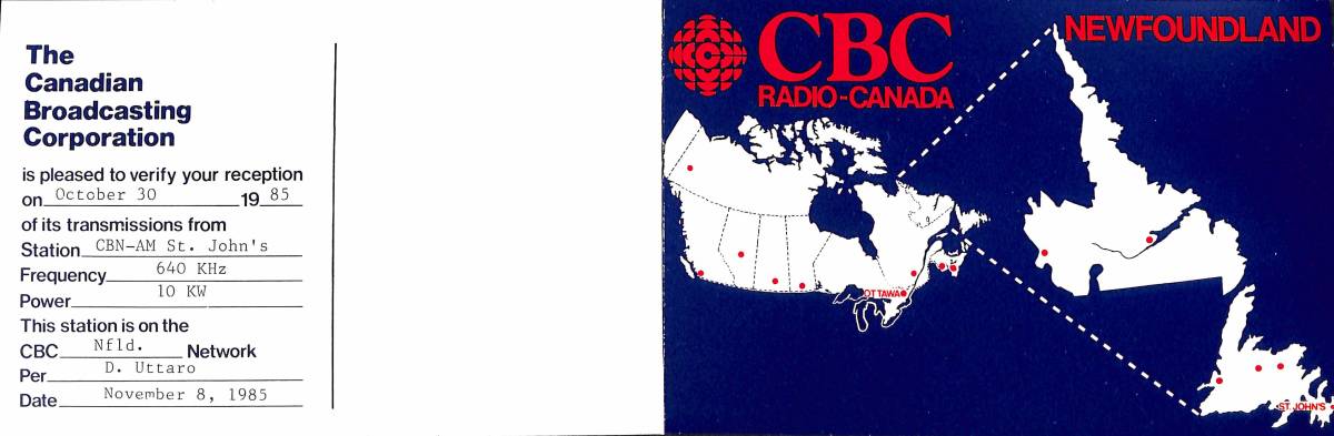 BCL★入手困難★希少ベリカード★CBC★国内向け・カナダ放送★RADIO-CANADA★ニューファンドランド島★1985年_画像3