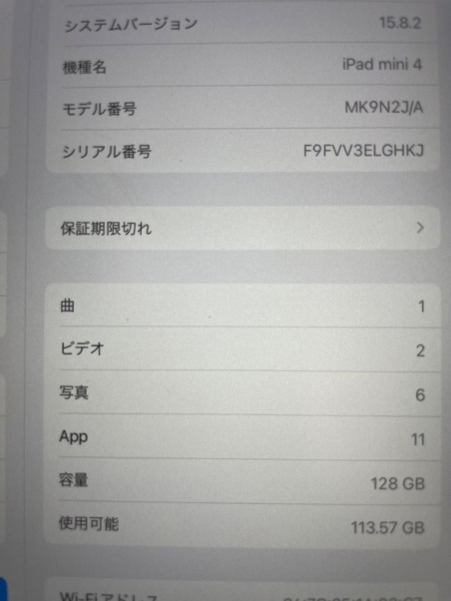 iPad mini 第4世代 スペースグレイ 128GB Wi-Fiモデル