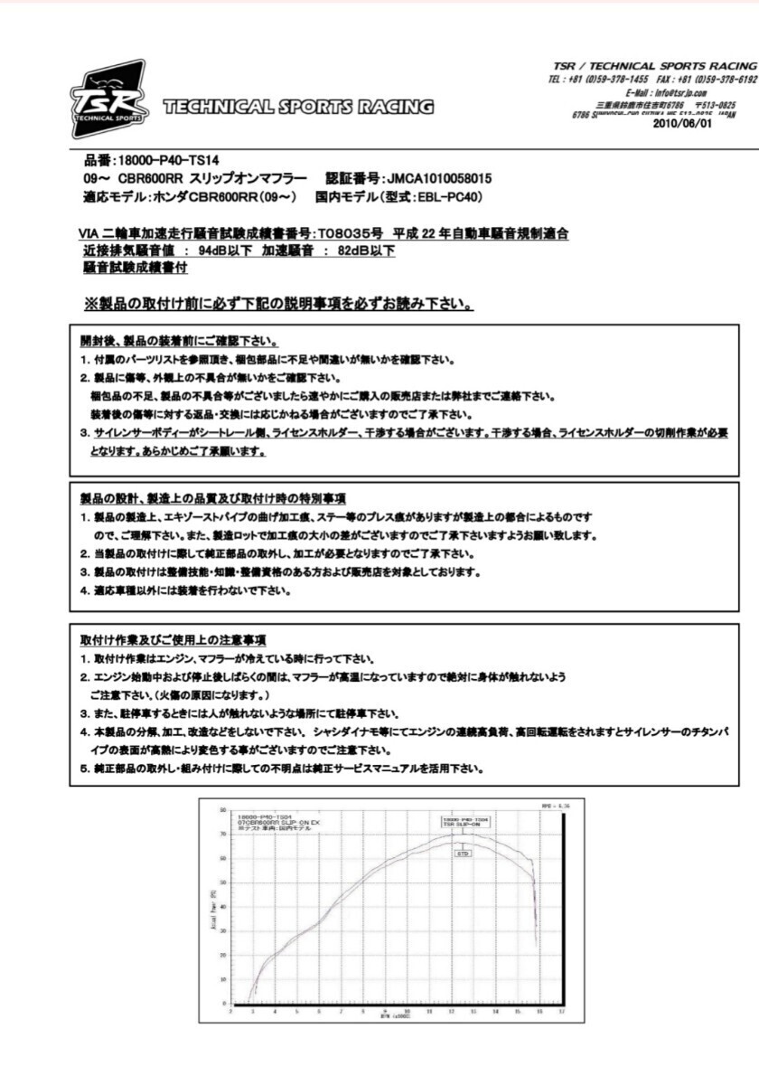 CBR600RR PC40 2009年式〜 TSR スリップオンマフラー JMCA_画像8