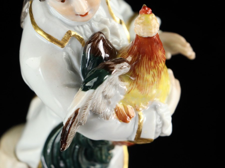 魁◆コレクター放出品 本物保証 Meissen マイセン ケンドラー原作 フィギュリン 鶏を抱く少年 高さ14.9㎝ 陶器人形の画像8