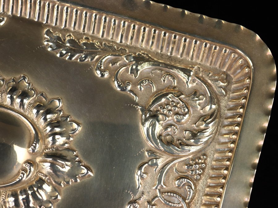 魁◆本物保証 英国製 1800年代 アンティーク 純銀製 スターリングシルバー トレイ 27×19㎝ 重量230g_画像5