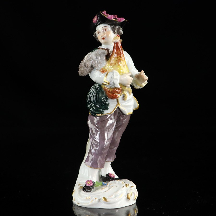魁◆コレクター放出品 本物保証 Meissen マイセン ケンドラー原作 フィギュリン 鶏を抱く少年 高さ14.9㎝ 陶器人形の画像2