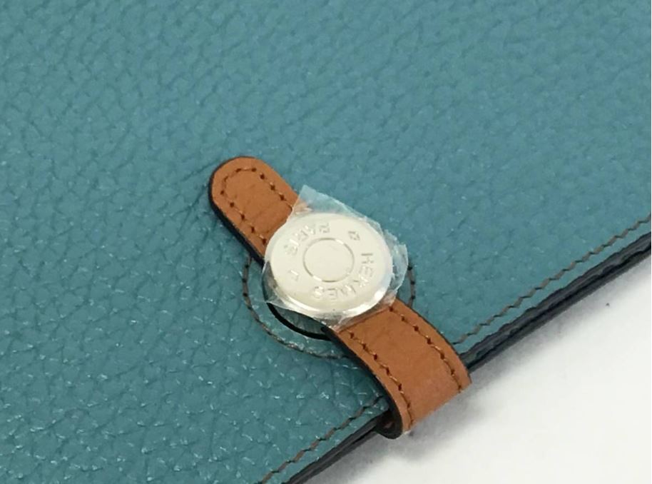 HERMES 長財布 ドゴンGM ブルージーン コインケース バイカラー ブルー系 2つ折り シルバー金具 小銭入れ ウォレット 元箱 エルメス_画像4