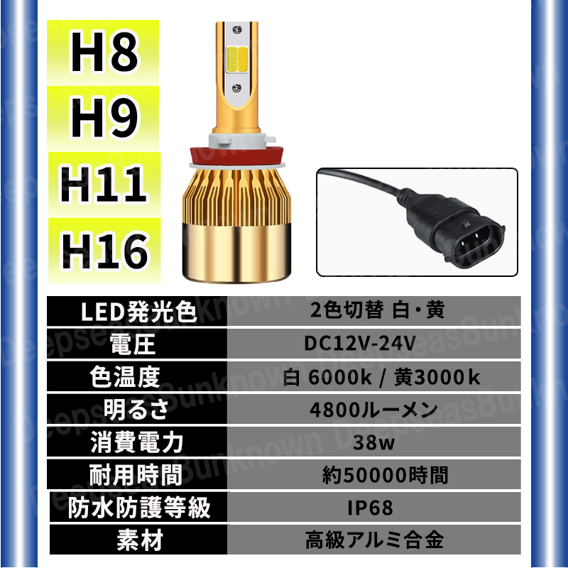 led フォグランプ 2色切り替え フォグ カラーチェンジ 切替 ツインカラー h11 h8 h16 フォグライト 爆光 イエロー ホワイト セレナ タントの画像10