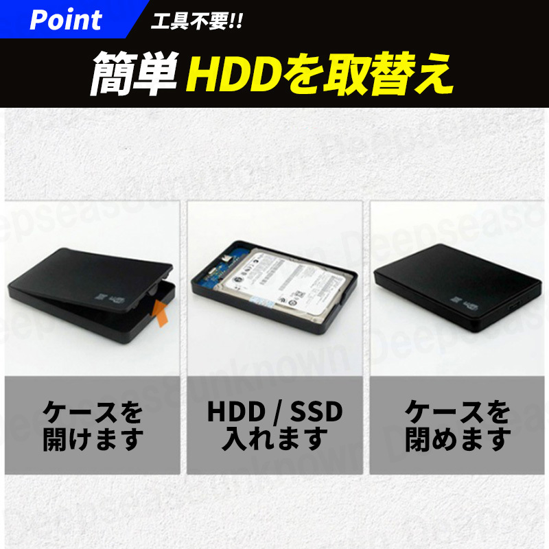 2.5インチ hdd ケース 外付け ハードディスク ssd hdd ケース 6tb USBケーブル 2個 黒 2台 4tb 2tb 1tb USB3.0 外付けケース ケーブル sataの画像5