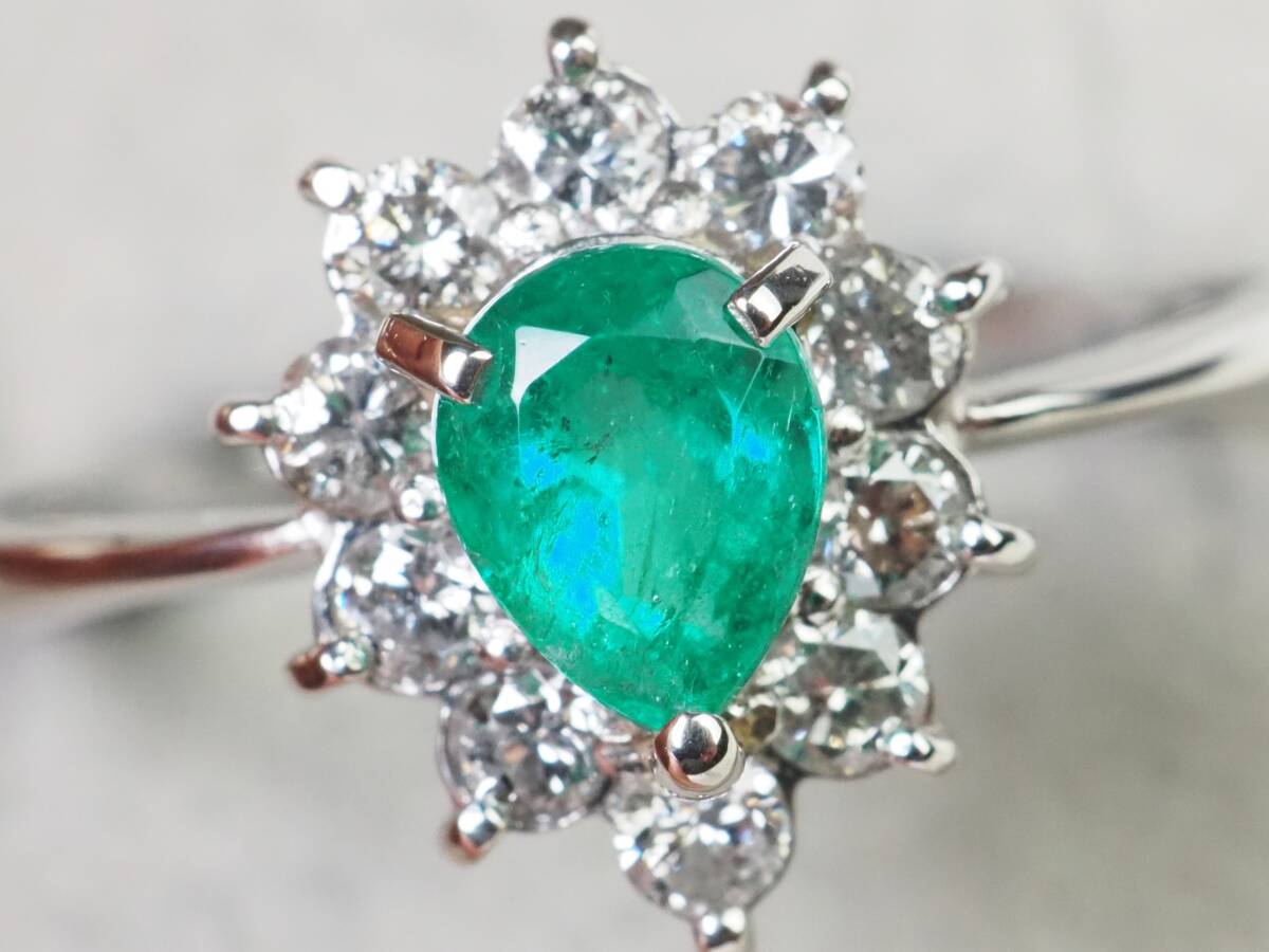 [3906J]Pt900 platinum natural emerald natural diamond E 0.50ct/D 0.50ct/4.6g ring ring #25