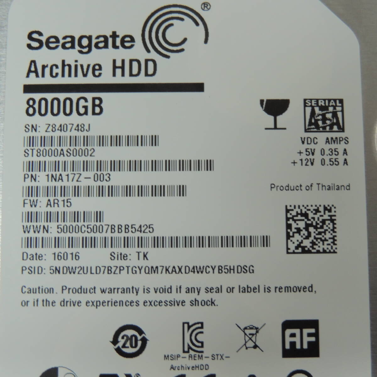 【検品済み/使用90時間】Seagate 8TB HDD ST8000AS0002 管理:コ-93の画像4