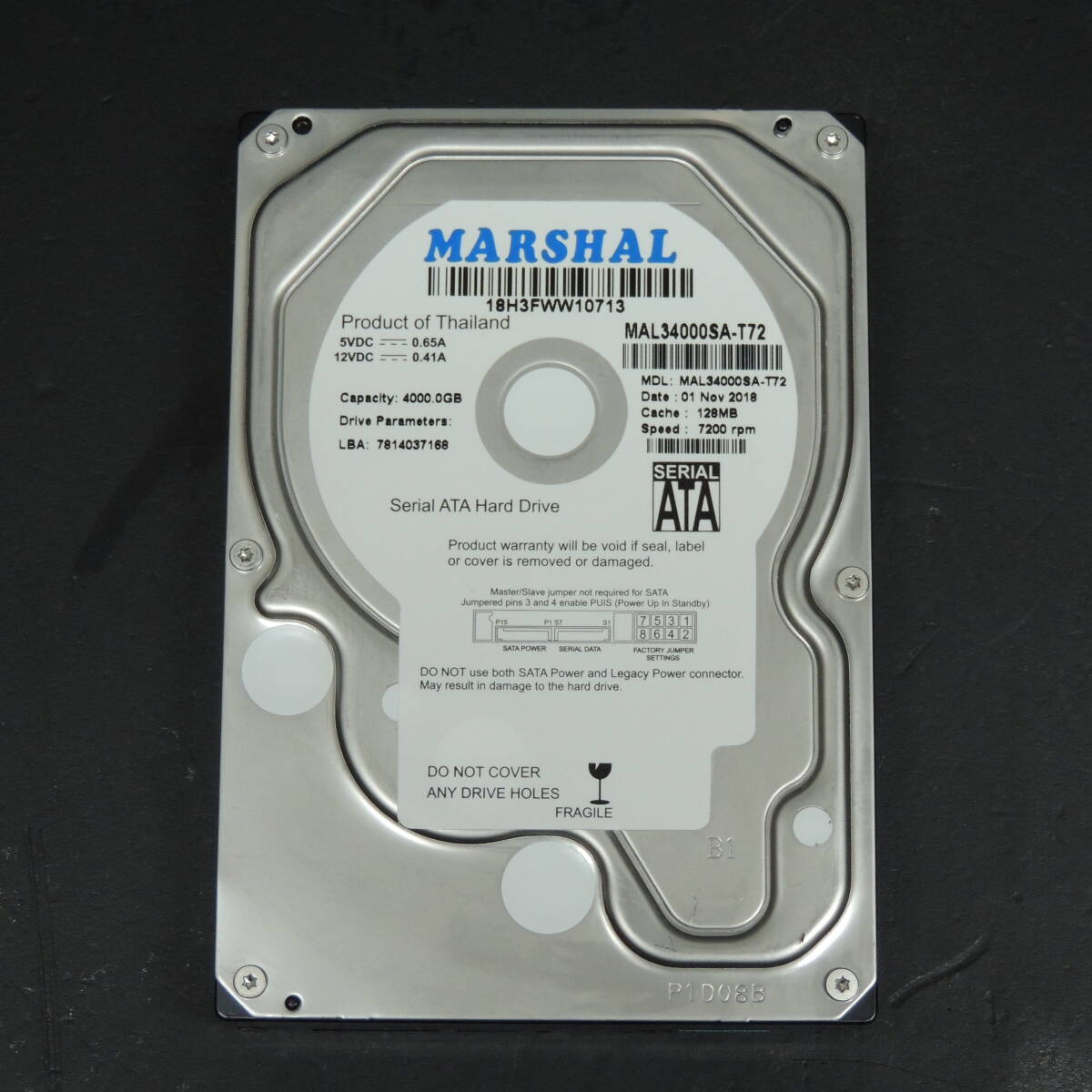 【検品済み/使用0時間】MARSHAL 4TB HDD MAL34000SA-T72(MG04ACA400N) 管理:コ-96の画像1