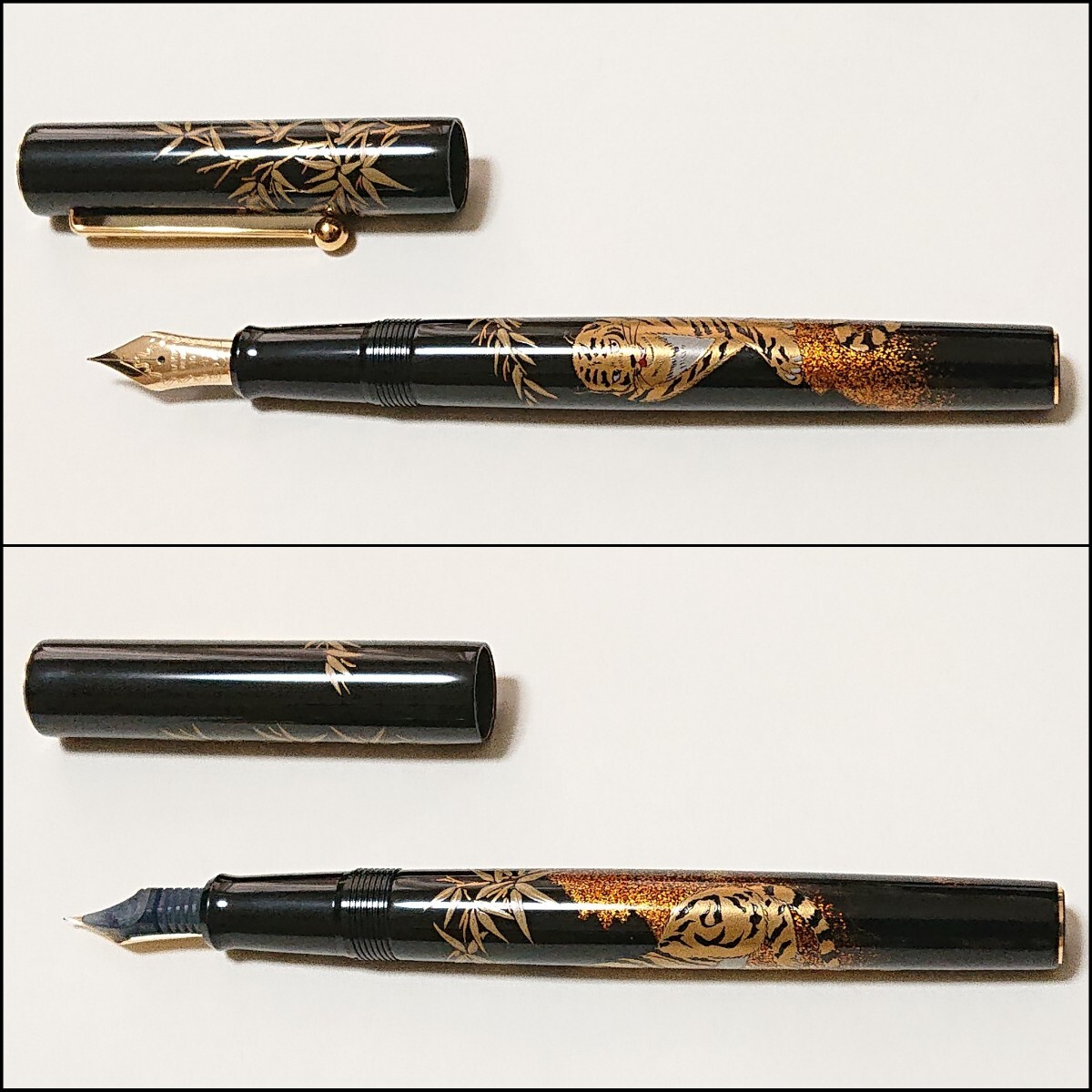 【 Namiki 】 ナミキ 万年筆 18K 750 ペン先 蒔絵 「 國光會 」 林勝 竹虎図 竹林 猛虎 塗師 勝（花押） PILOT 高級品 共箱付_画像3