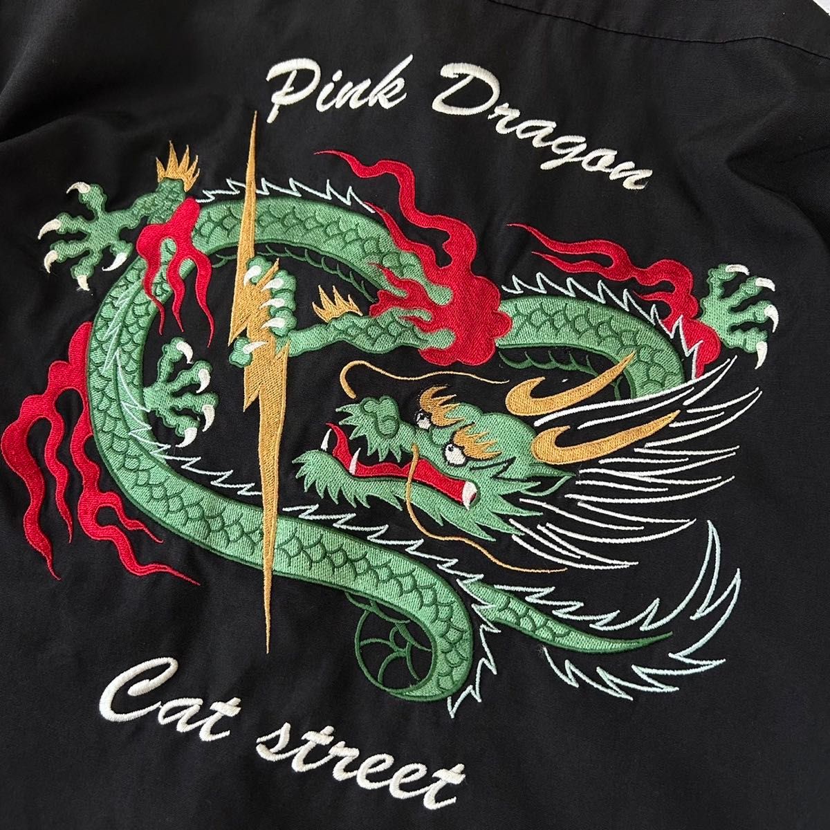 クリームソーダ ピンクドラゴン Mサイズ ドクロコンチョボタン 刺繍 ワッペン 粉紅之龍 PINK DRAGON