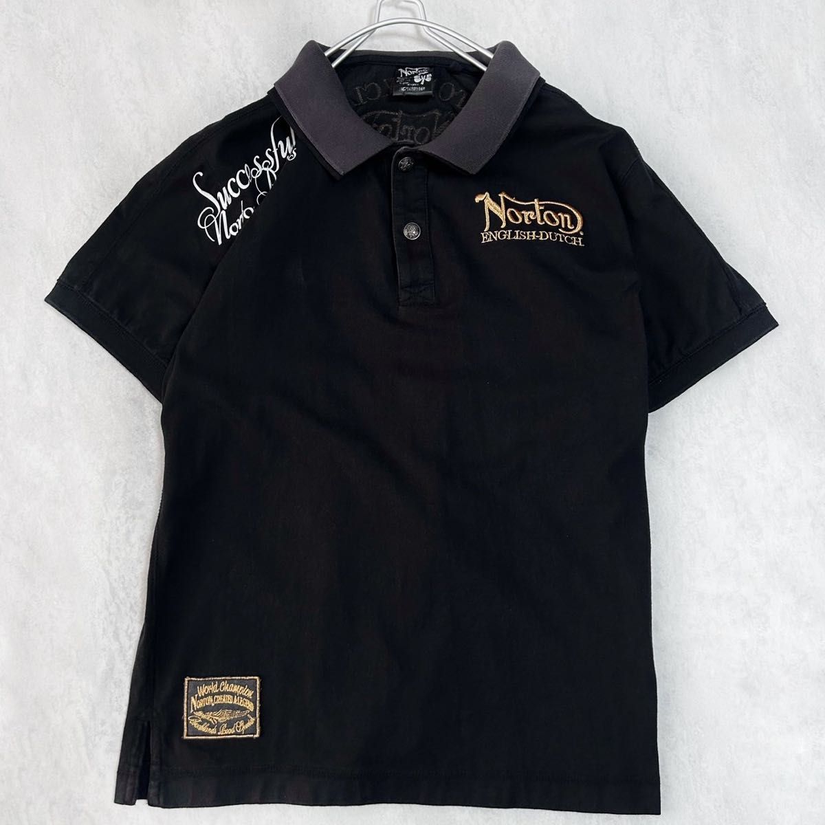 ノートン ポロシャツ 黒×金 刺繍 Norton Mサイズ 