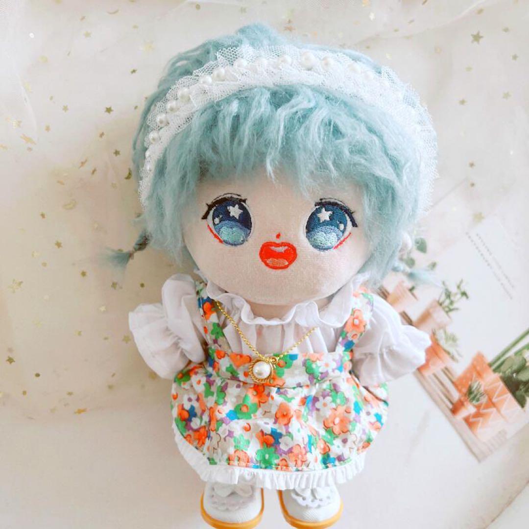 ぬい服 20cm 橙　花柄ワンピース 4点セット　ぬいぐるみ ネックレス 春_画像6