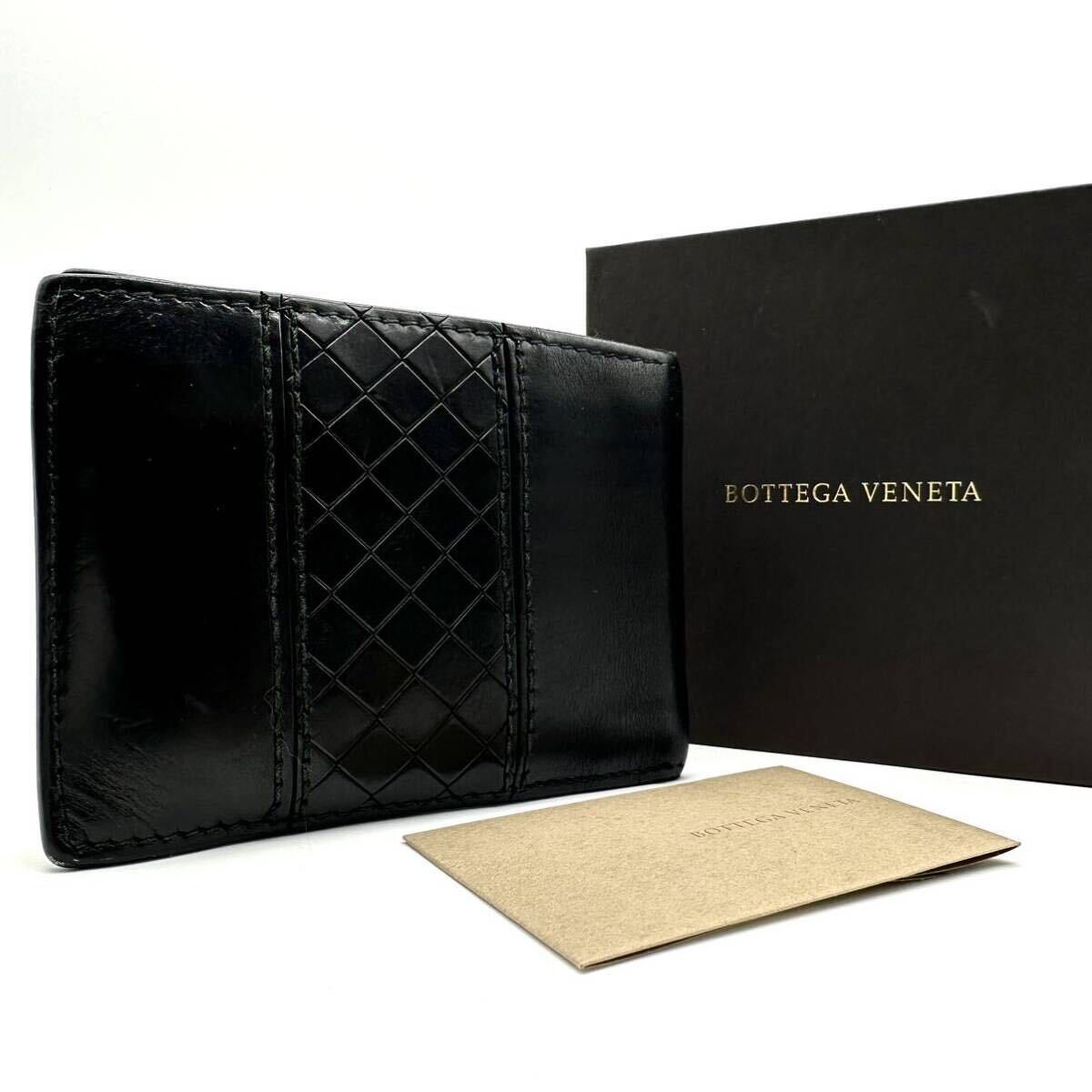 【極美品】 BOTTEGA VENETA ボッテガヴェネタ イントレチャート スコルピート 二つ折り財布 折りたたみ コンパクト wallet メンズ ブラック_画像2
