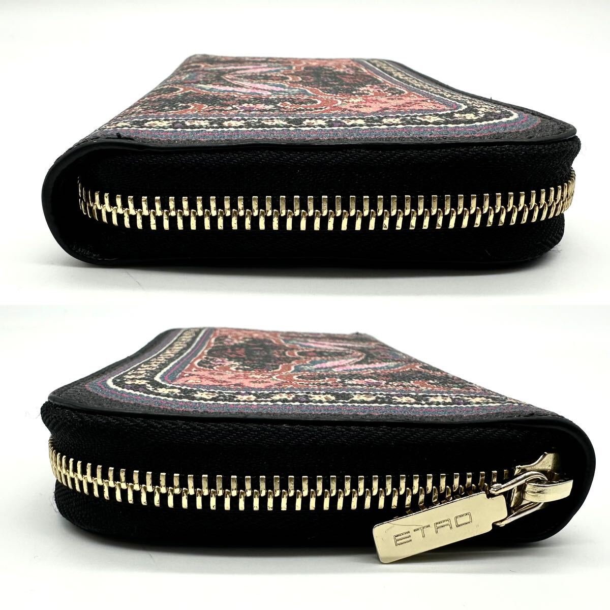 [ ultimate beautiful goods ] Etro ETRO long wallet peiz Lee ten thousand . mirror Zippy wallet wallet round fastener men's black purple ru leather PVC