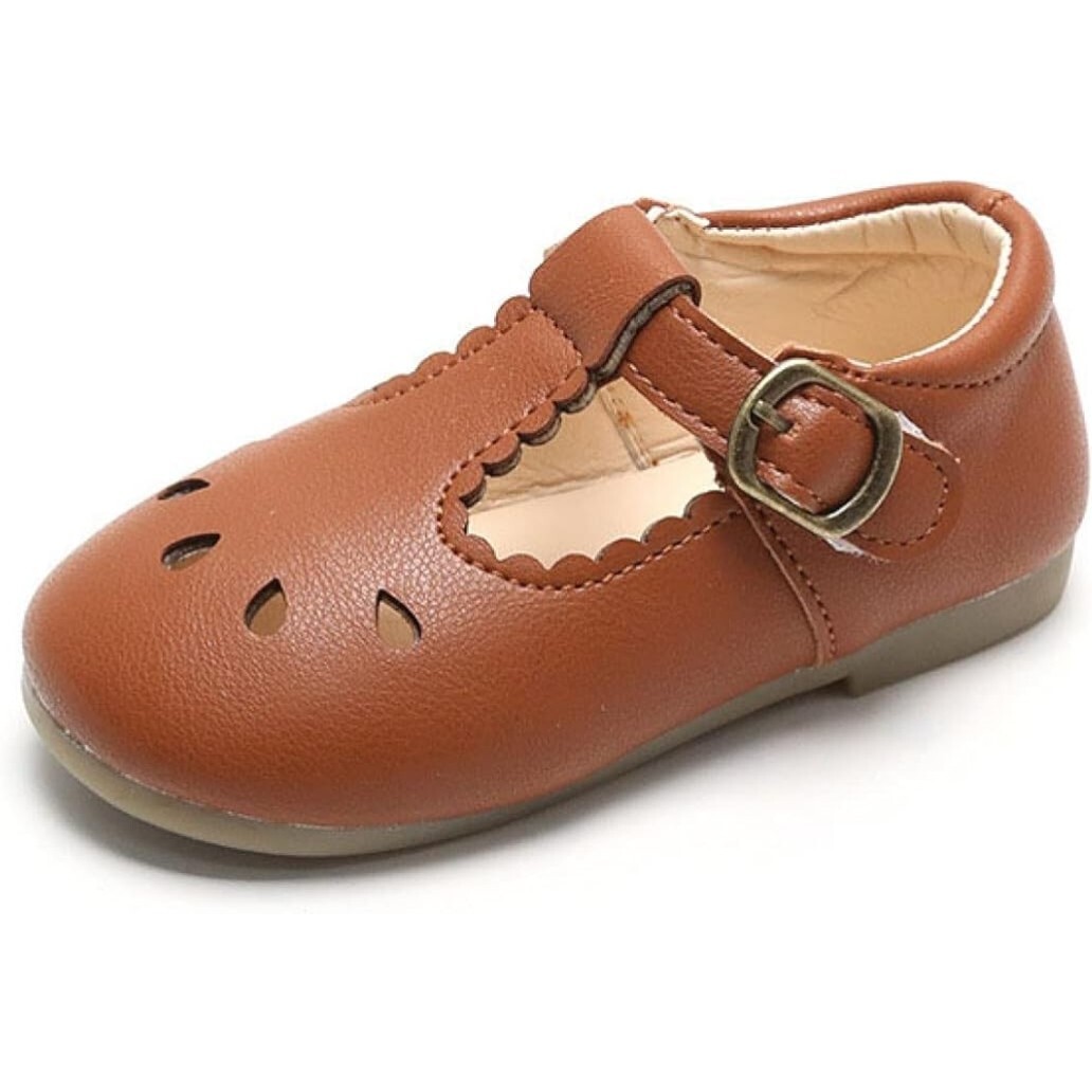  товар ограничен! девочка формальный обувь плоская обувь Kids ребенок платье обувь туфли-лодочки Loafer текстильная застёжка Brown 15.8-16.3cm