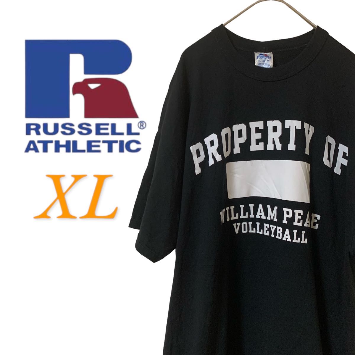【US古着】RUSSELL ラッセル ブラック XL カレッジTシャツ 半袖 レギュラーヴィンテージ プリント メンズ レディース