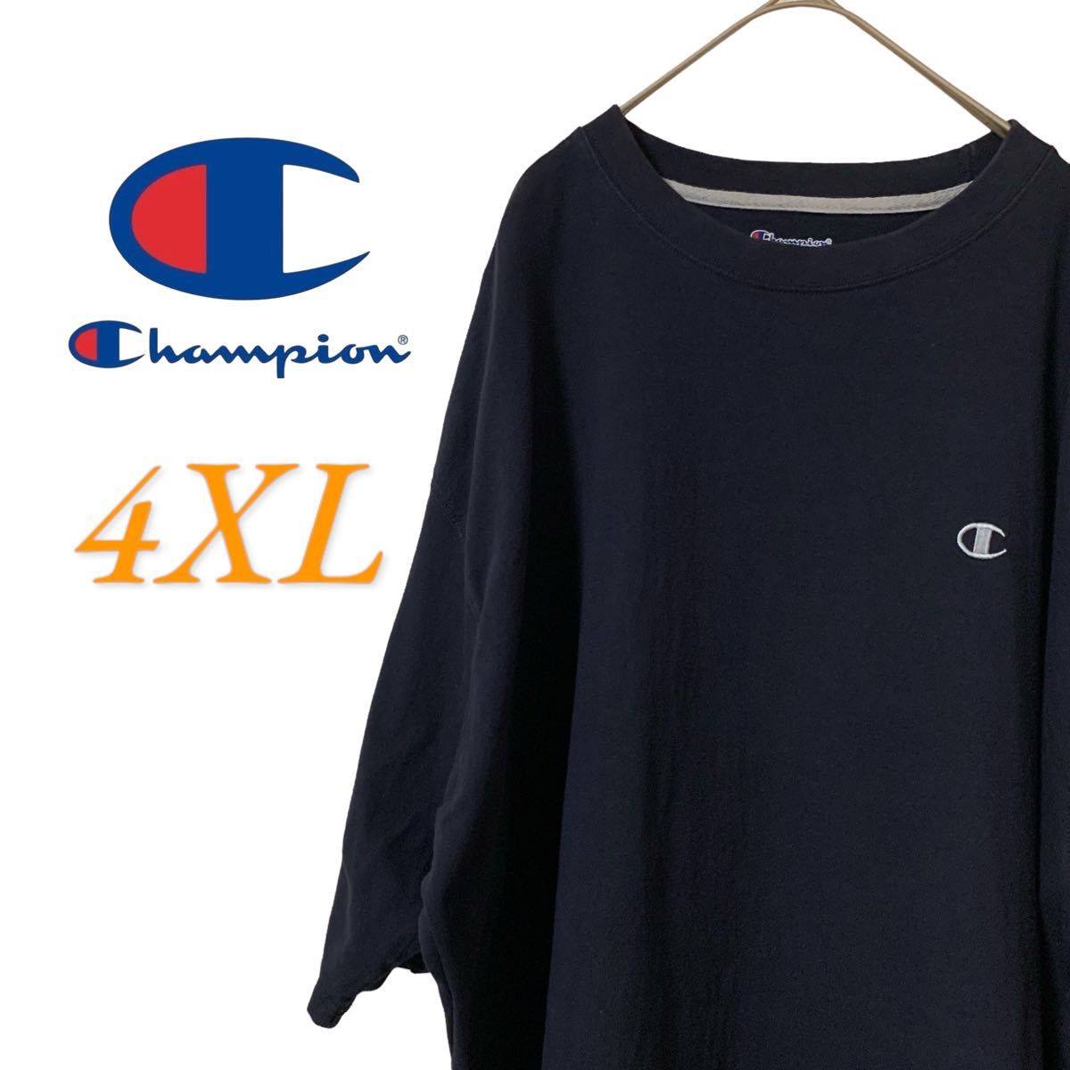 【US古着】チャンピオン ブラック 4XL ワンポイント 刺繍 Tシャツ 半袖 レギュラーヴィンテージ メンズ レディース