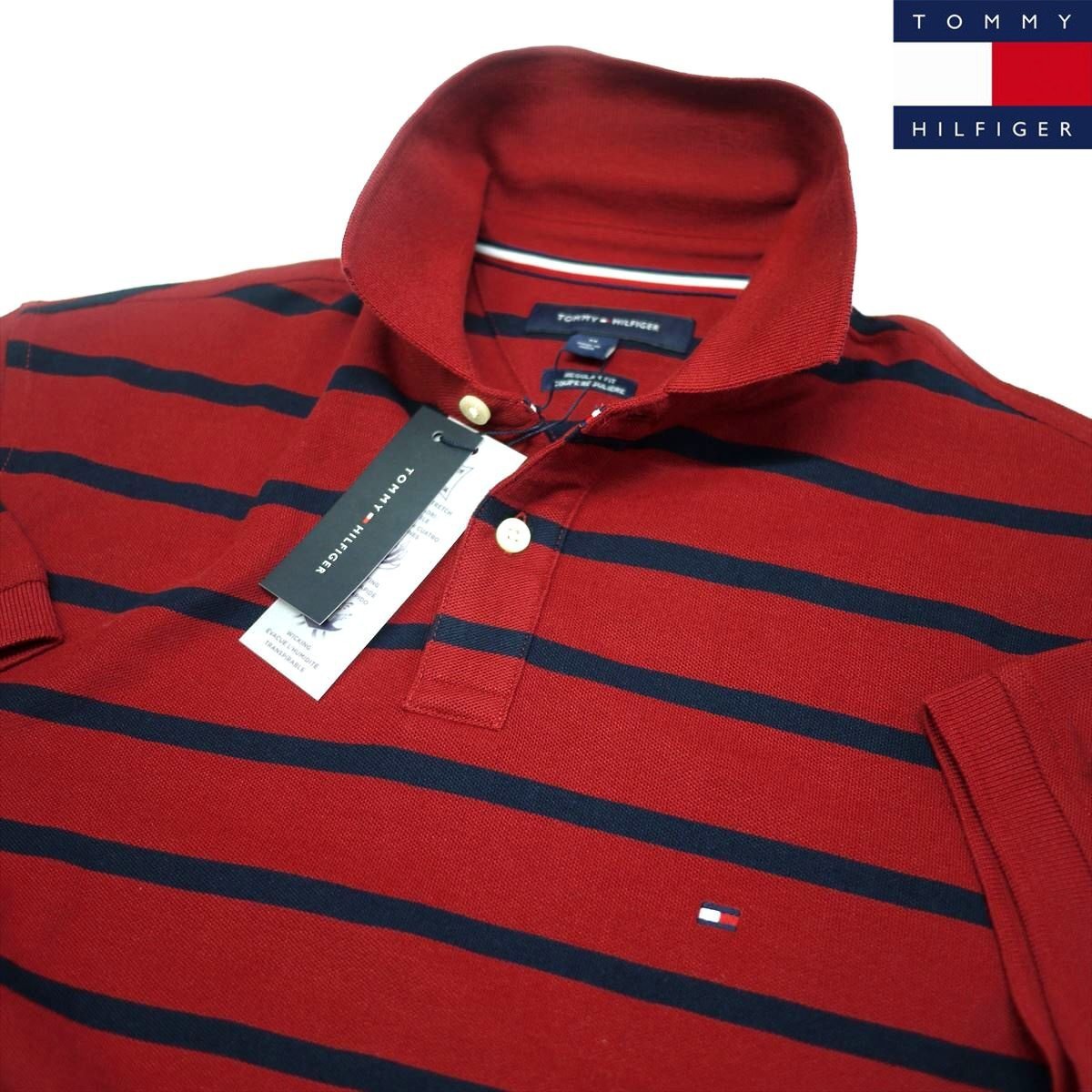  новый товар Tommy Hilfiger скорость . водонепроницаемый 4 person направление стрейч рубашка-поло (L) красный x темно-синий окантовка Golf тоже!TOMMY HILFIGER USA модель /ba4