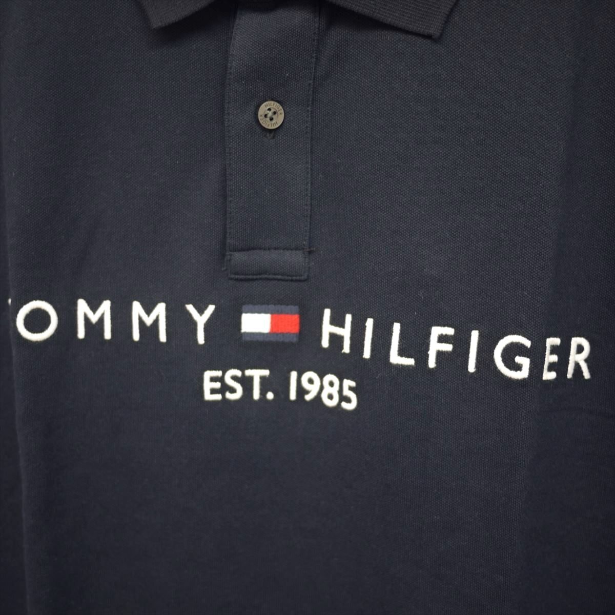 新品 トミーヒルフィガー 刺繍ロゴ ストレッチ ポロシャツ (XXL) ネイビー 紺 ゴルフにも！TOMMY HILFIGER USAモデル /ba170_画像3