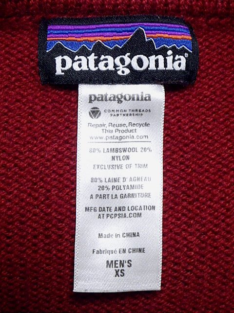 patagonia　パタゴニア　Ｖネック　ニット　セーター　ＸＳサイズ(袖・丈長目)　美品　赤＆紺バイカラー　５１１８０ＦＡ１３　２０１３年_画像8