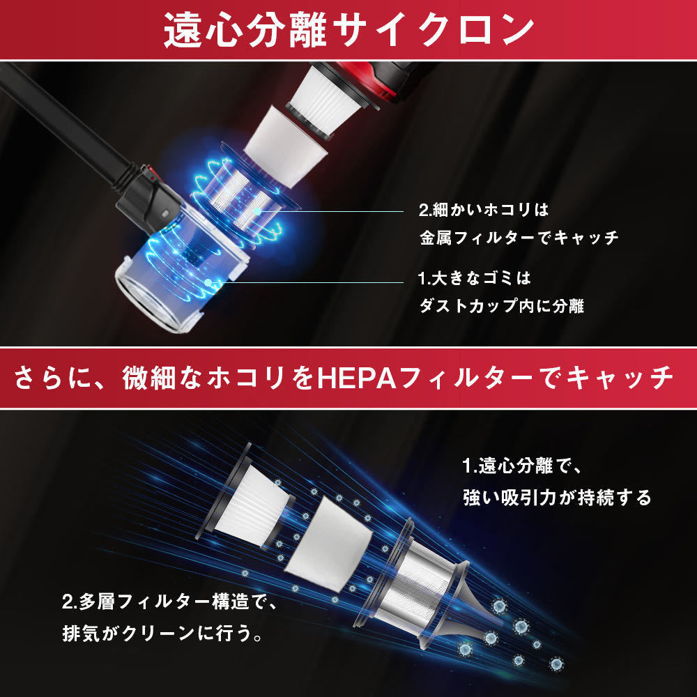 軽量コードレス掃除機 サイクロン23000pa 強力吸引_画像4