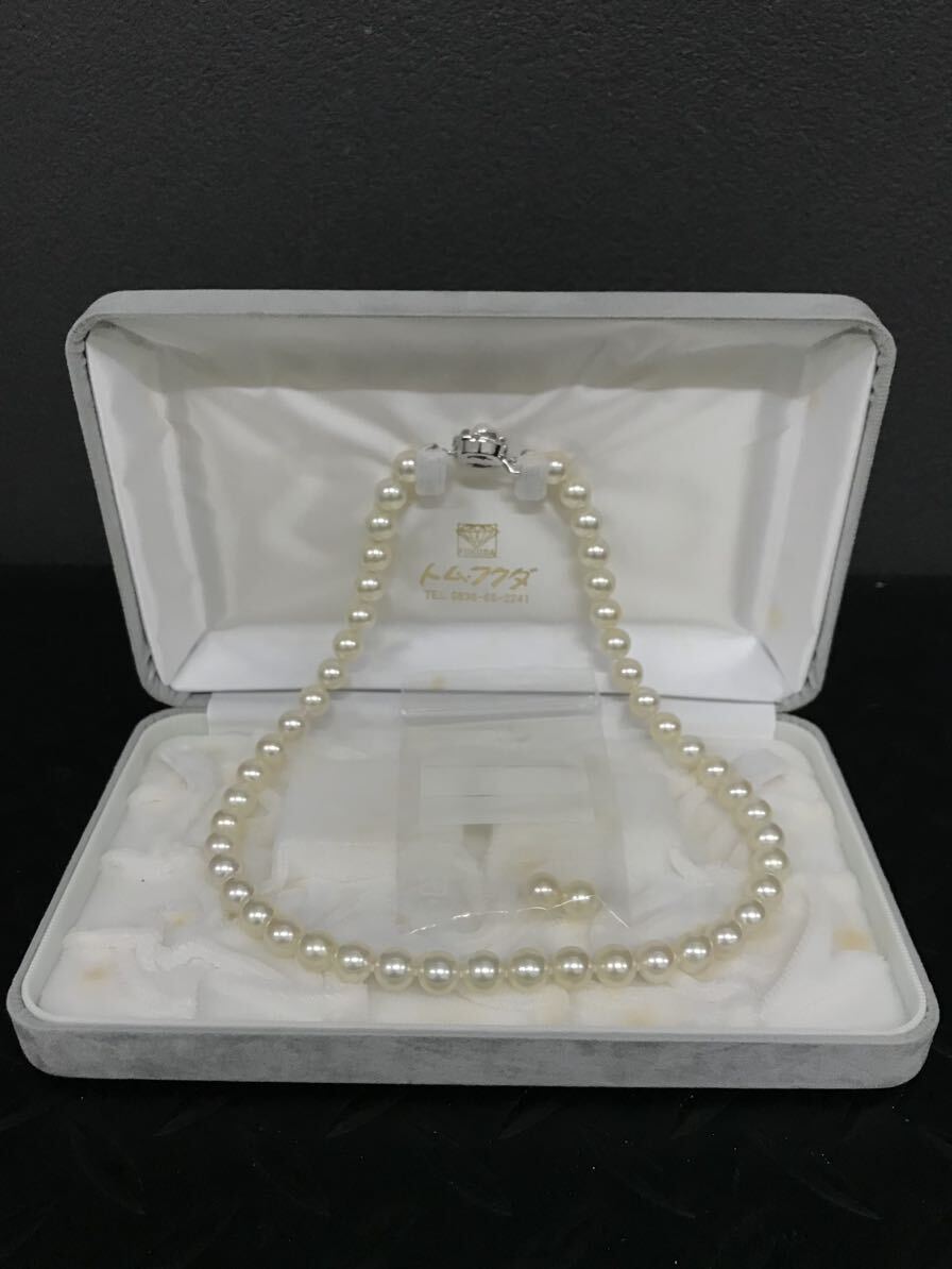 H338★真珠 パール ネックレス アクセサリー SILVER刻印あり ホワイト パールサイズ約7㎜ 箱付きの画像1
