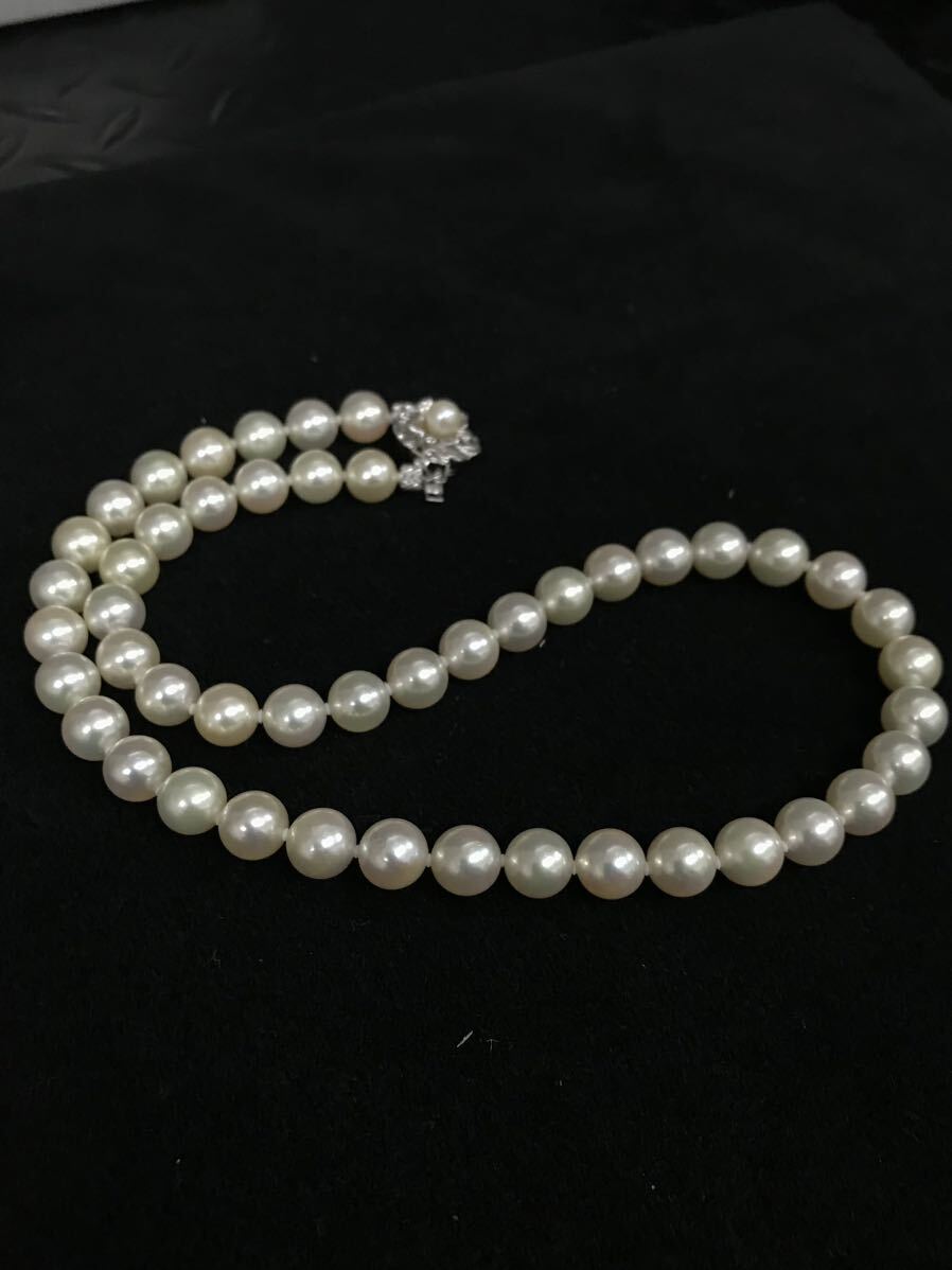 H338★真珠 パール ネックレス アクセサリー SILVER刻印あり ホワイト パールサイズ約7㎜ 箱付きの画像3