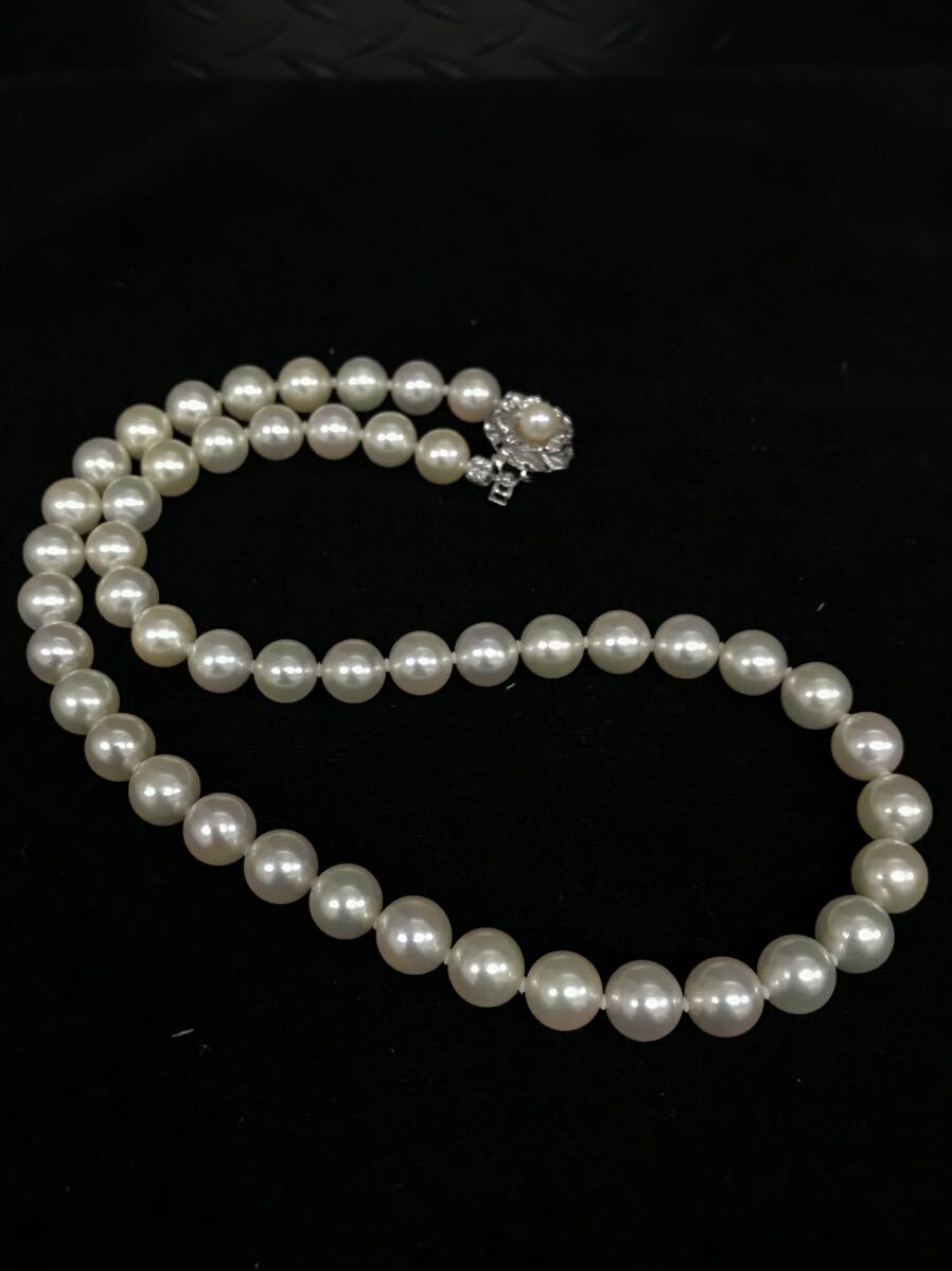 H338★真珠 パール ネックレス アクセサリー SILVER刻印あり ホワイト パールサイズ約7㎜ 箱付きの画像2