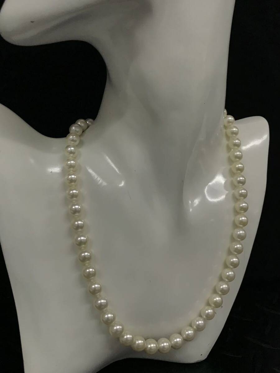 H338★真珠 パール ネックレス アクセサリー SILVER刻印あり ホワイト パールサイズ約7㎜ 箱付きの画像8