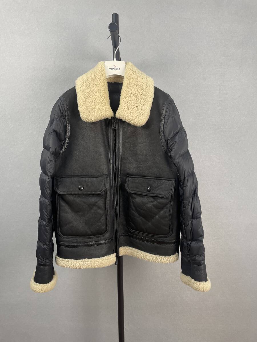 MONCLER モンクレール　美品 Moncler laredo ナイロン切替 WZIP レザー ムートンダウンジャケット/パファージャケット ブラック 3_画像1