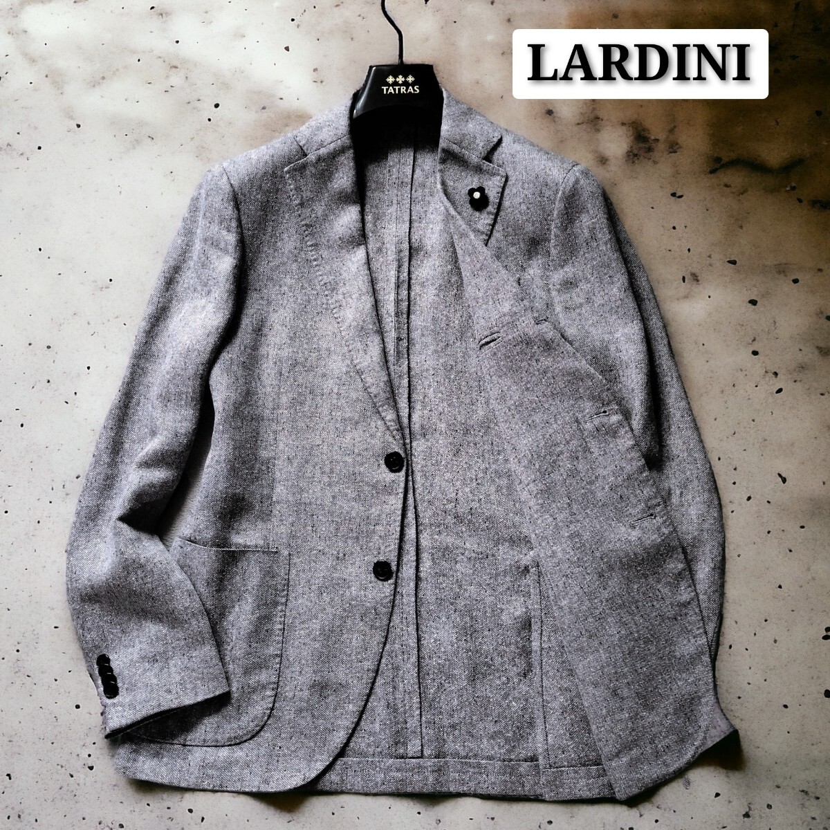 美品☆LARDINI テーラードジャケット 最高級シルク&リネン 絹 麻 グレージャケット ブレザー ブートニエール イタリア製 46 春夏 1円_画像1