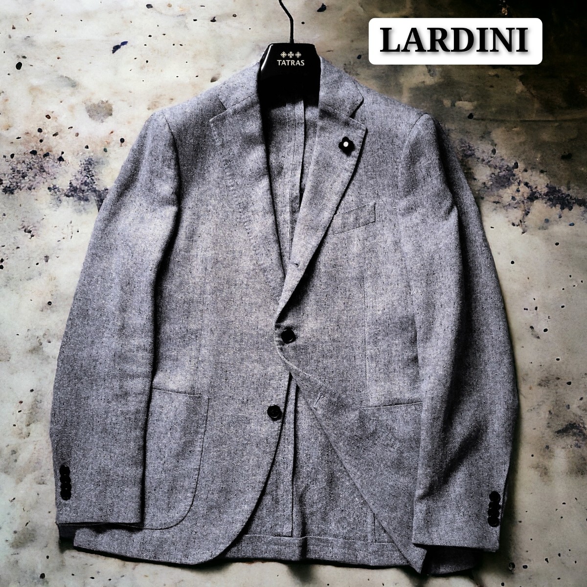 美品☆LARDINI テーラードジャケット 最高級シルク&リネン 絹 麻 グレージャケット ブレザー ブートニエール イタリア製 46 春夏 1円_画像2