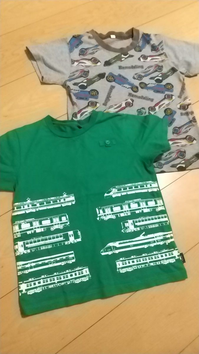 Tシャツ 130㎝ 2枚セット 西松屋 千趣会  半袖Tシャツ 男の子 半袖 シャツ 車 電車 名札