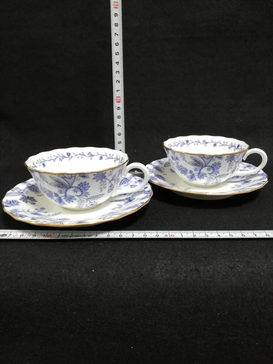 CS5146.【未使用】 Noritake ノリタケ　BLUE SORRENTINO カップ ソーサー 花柄 ティーカップ 洋食器 2客/60_画像1