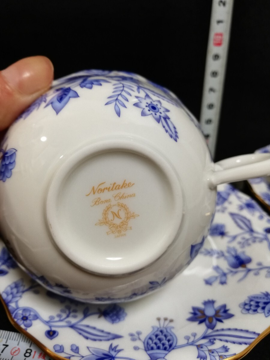 CS5146.【未使用】 Noritake ノリタケ　BLUE SORRENTINO カップ ソーサー 花柄 ティーカップ 洋食器 2客/60_画像4