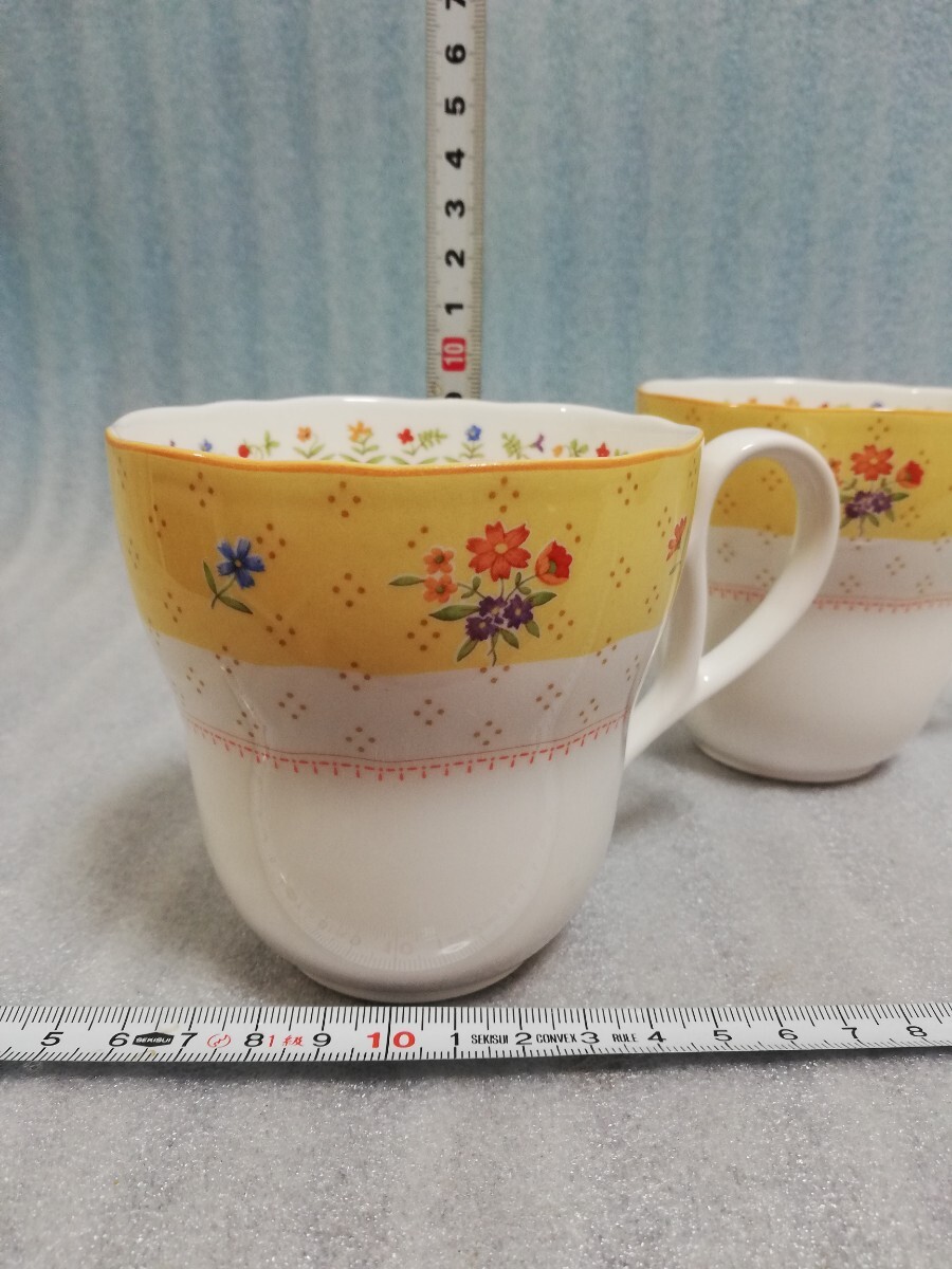 C5171. Noritake ノリタケ プリマチャイナ TRUE LOVE トゥルーラブ マグカップ 花柄 黄色 ティーカップ　2客/60_画像3