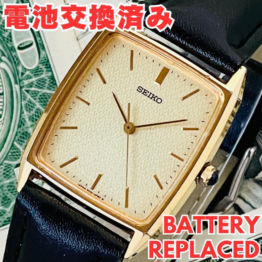 腕時計メンズ電池交換済みSEIKOセイコー5P31-5E10クォーツ金ゴールド文字盤アナログ中古アンティーク稼働ヴィンテージ紳士U1003の画像1