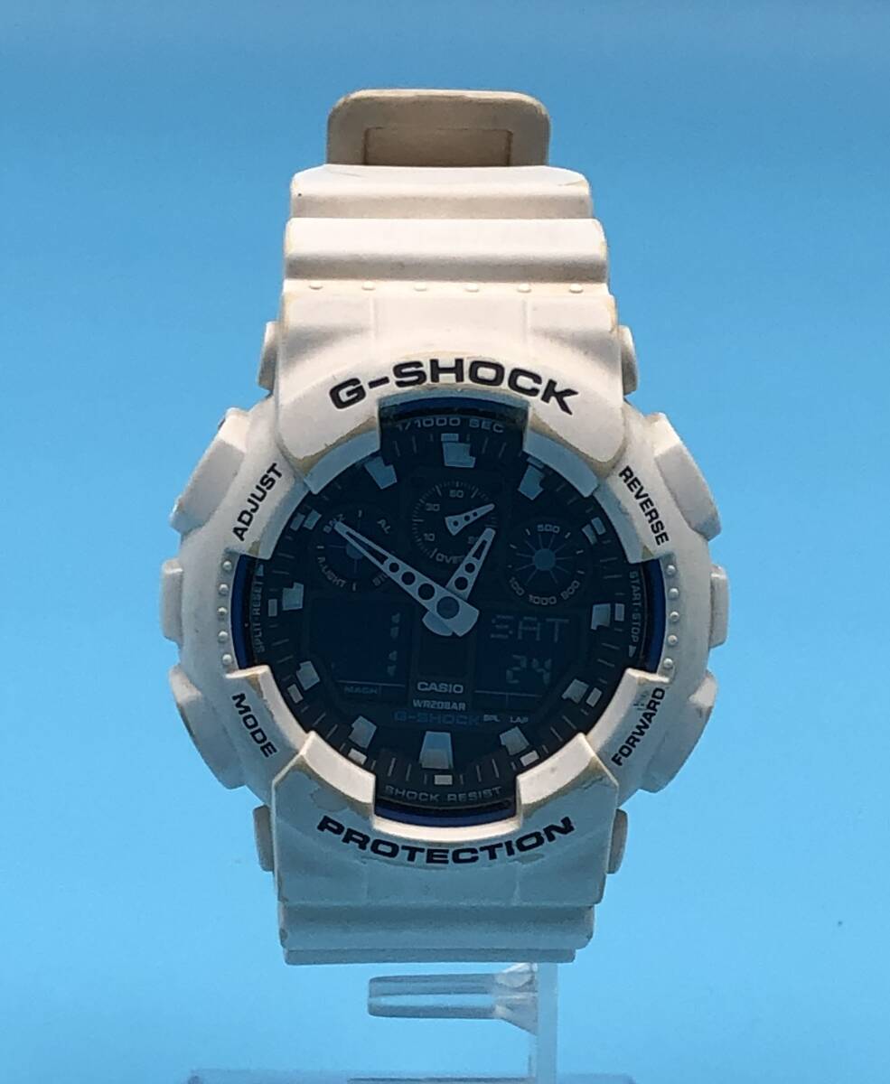 7702802-3【稼働品】CASIO/カシオ/G-SHOCK/Gショック/GA-100B/ホワイト/ブルー デジアナ/ワイドフェイス/ワールドタイム/腕時計の画像2