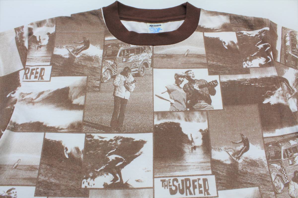 YTS58東洋Lジョンセバーソン寫真 転寫THE SURFER総柄 リンガー 半袖TシャツUSA制SUN SURFサンサーフJ(rèn)ohn Severson