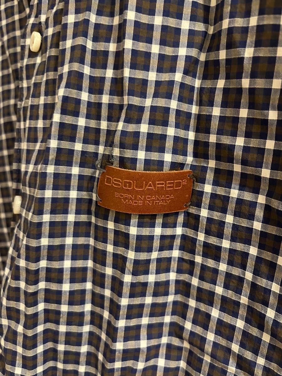 大人気 ディースクエアード DSQUARED2 チェック シャツ イタリア製 44 メンズ ギンガムチェック 長袖 ダークネイビー