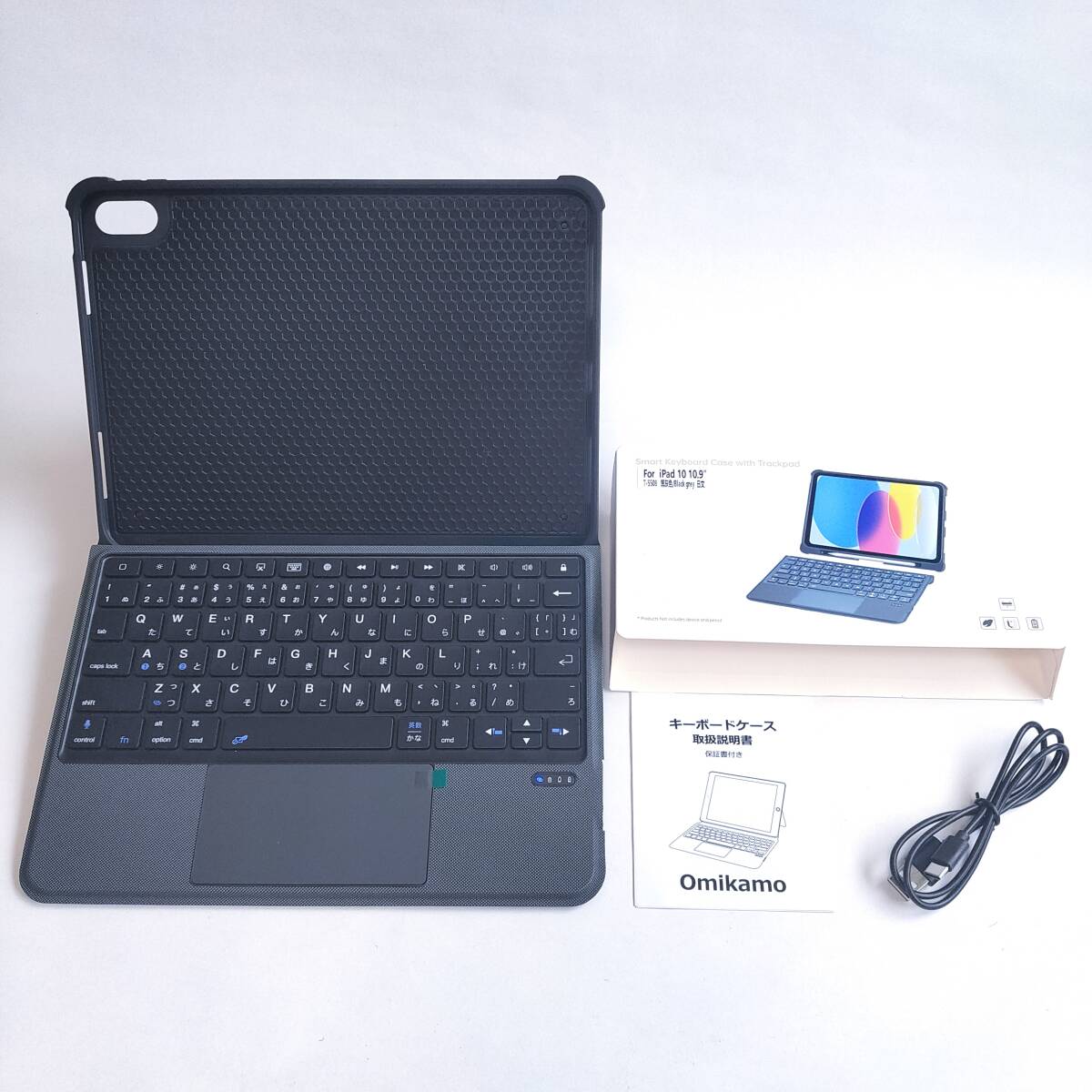 「一円スタート」Omikamo ワイヤレスキーボード キーボードケース For iPad 10 10.9” ブラックグレー T-5508「1円」AKI01_2604の画像1