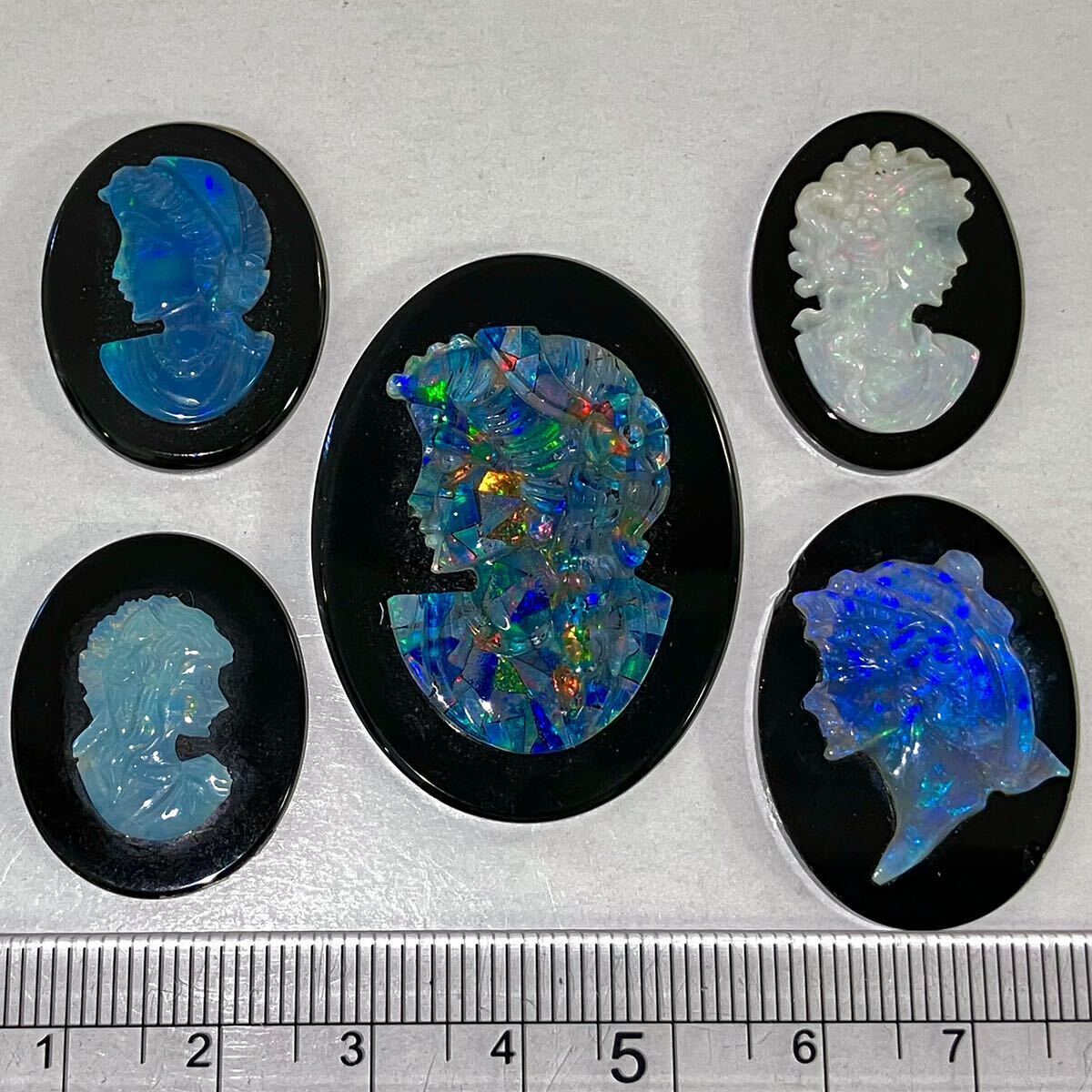 遊色効果!!●オパールカメオ5点おまとめ●m 19.5g/97.5ct ルース 裸石 宝石 ジュエリー jewelry opal 遊色 cameo DB8_画像1