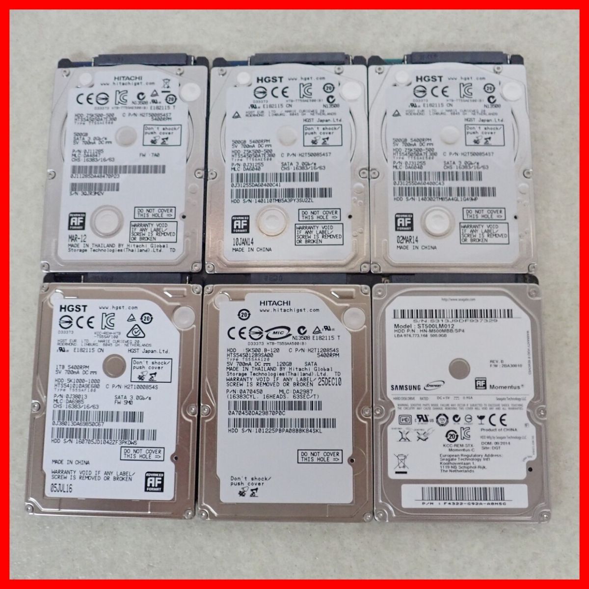 TOSHIBA/HITACHI/Seagate/FUJITSU/WD等 SATA規格 2.5インチHDD 20GB〜1TB まとめて大量40個セット DoD処理済 正常動作未確認【20_画像6