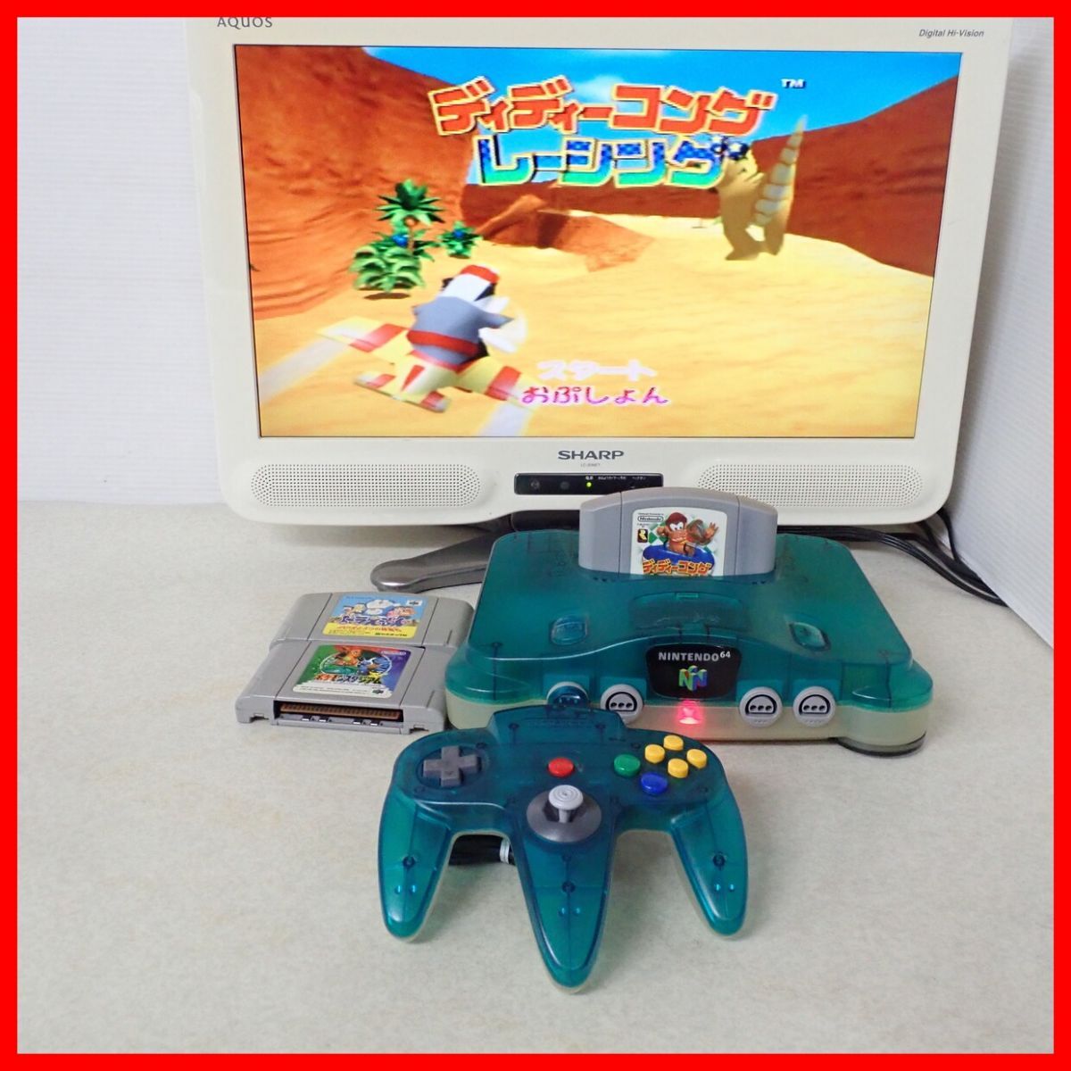 動作品 N64 ニンテンドウ64 本体 NUS-001 クリアブルー+ディーディーコングレーシング 等 ソフト3本セット 任天堂 Nintendo【20_画像1