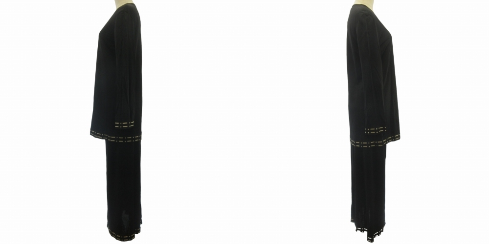 未使用品 フェンディ FENDI タグ付き セットアップ ロゴ刺繍 チュニック ワンピース ロングスカート 長袖 黒 ブラック 42 約M相当 STK_画像8