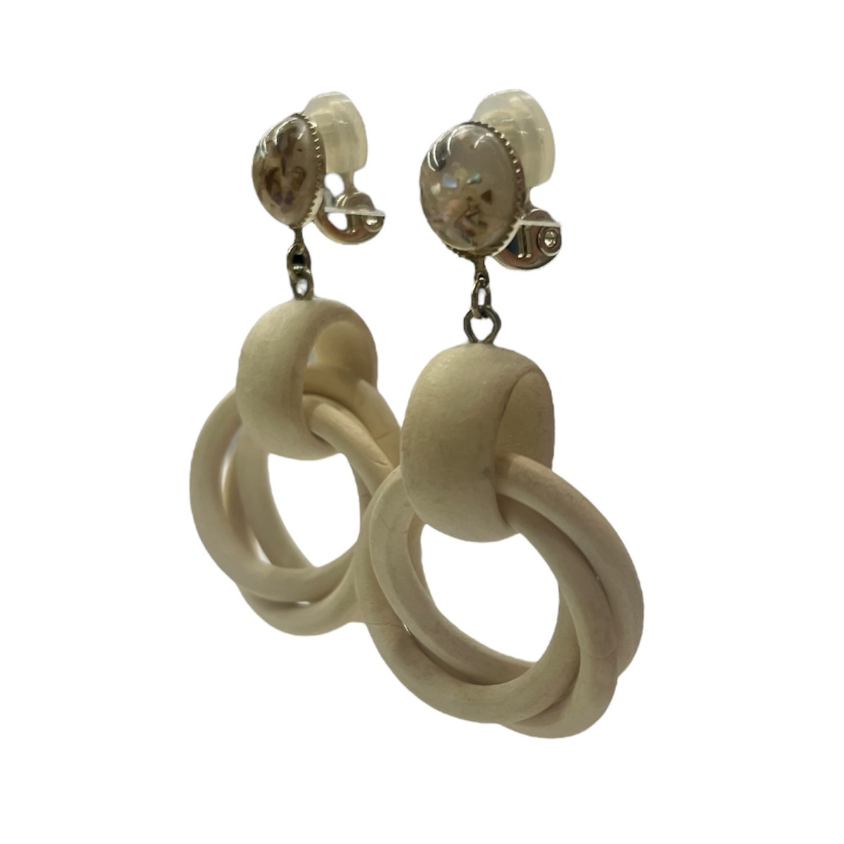  wood earrings Stone eggshell white beige lady's 