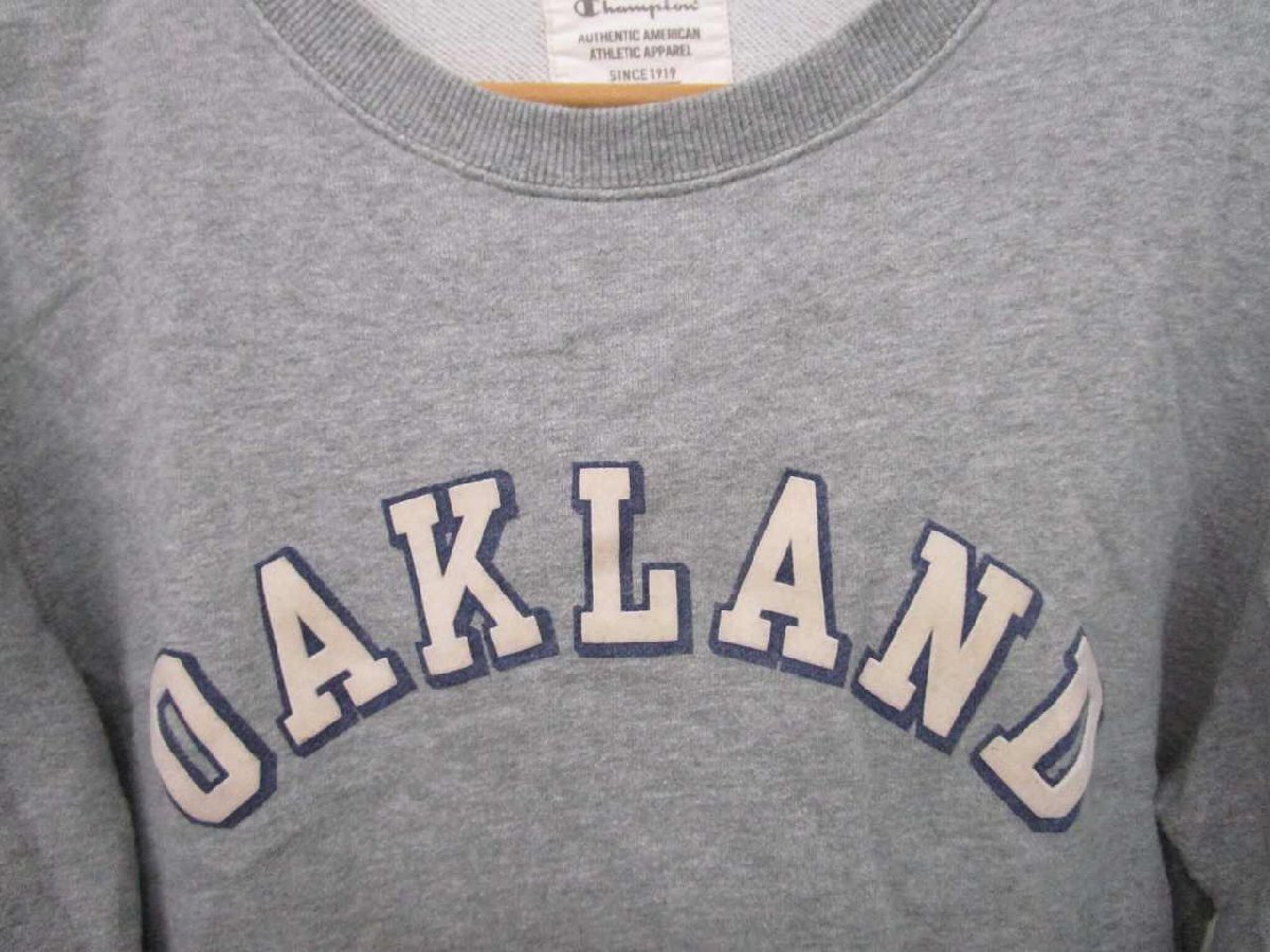 チャンピオン CHAMPION カレッジ トレーナー スウェット プリント OAKLAND ストレッチ有 長袖 グレー Lサイズ 0506 メンズ_画像3